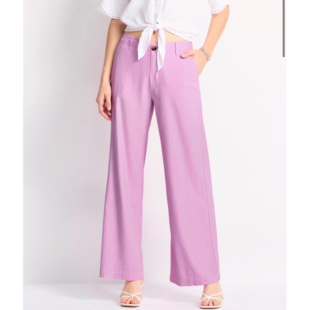 KUT from the Kloth Meg Linen Wide Leg Trouser Light Pink/Purple Women's 6P - Picture 1 of 4